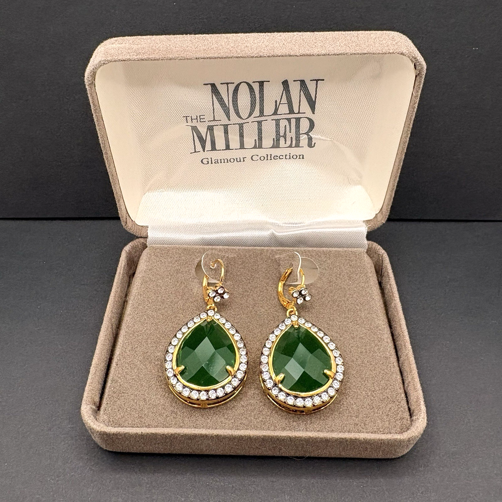 Vintage Nolan Miller Glamour Collection Royal Pear Drop Earrings Emerald Green 75$